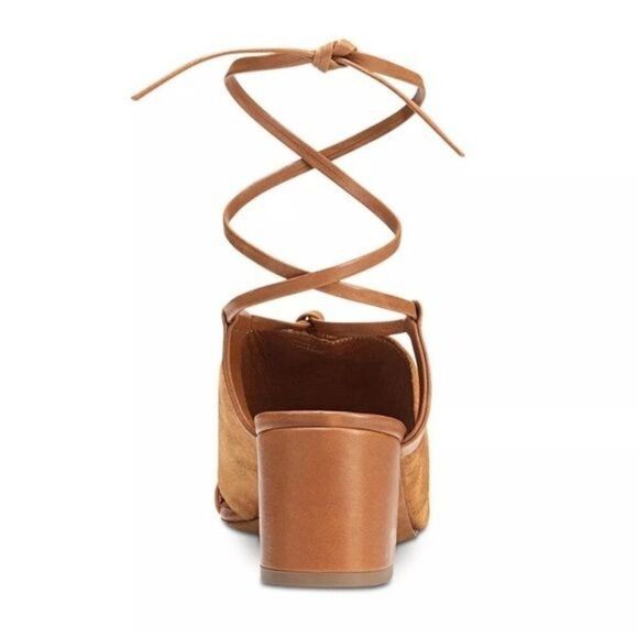 Vince Dunaway Ankle Tie Block Heel Hazelnut Brown Leather Sandal Size 7.5 - Picture 5 of 14